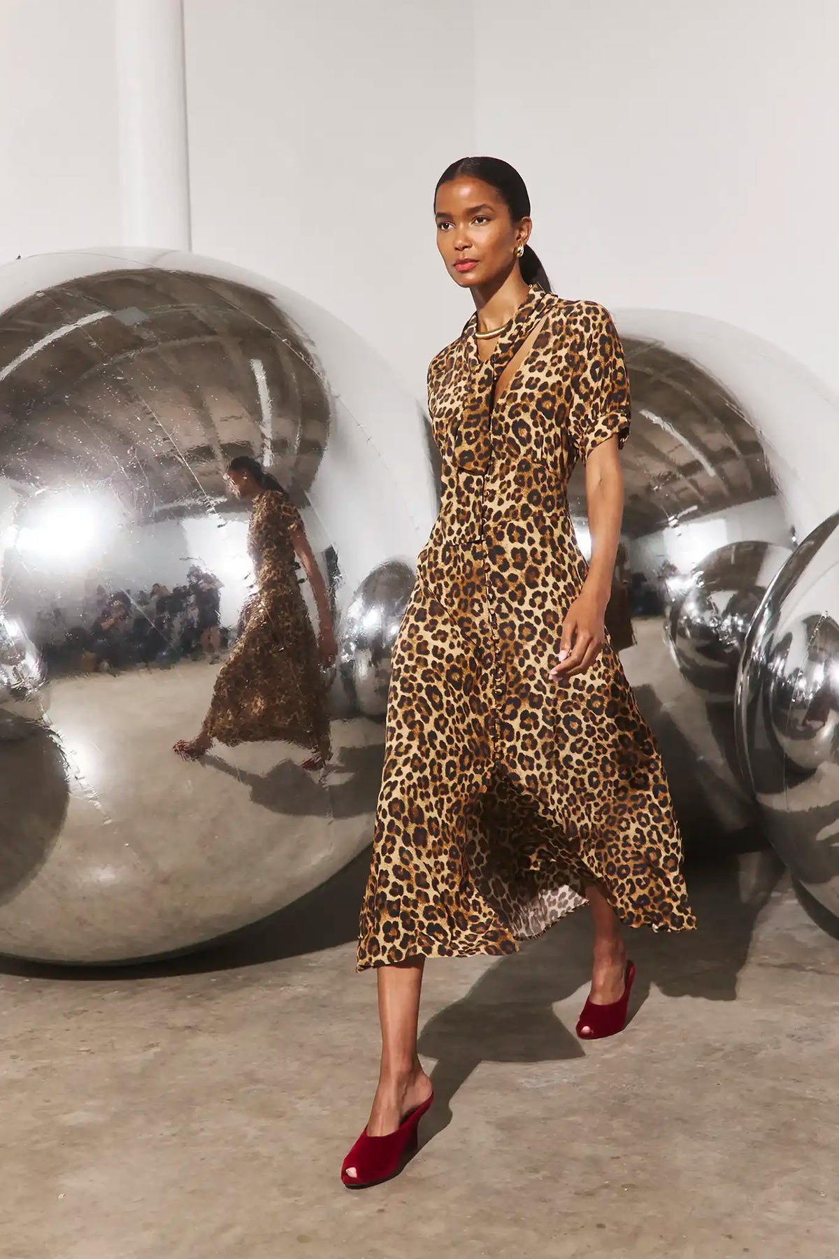 The Redmond Dress in Soho Leopard Camel.