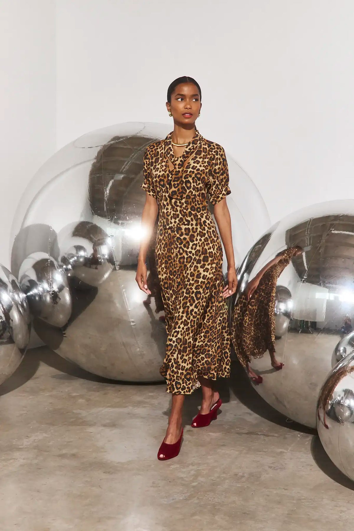 The Redmond Dress in Soho Leopard Camel.