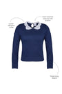 Fitted long-sleeve sweater with a delicate lace-look and eyelet-detailed collar. 