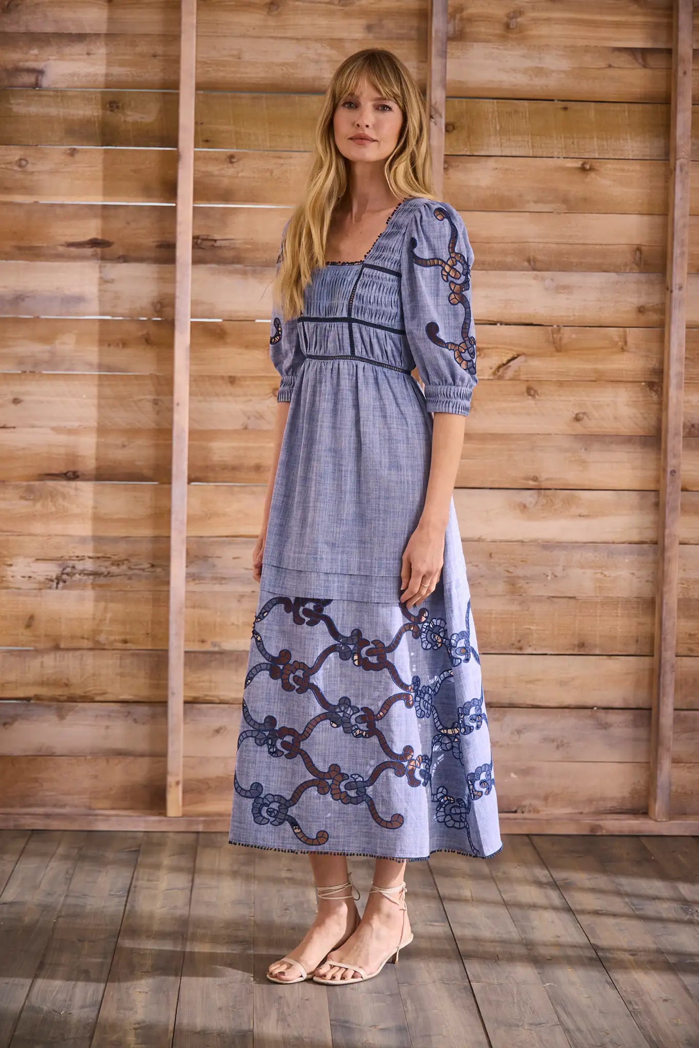 vintage bohemian blue lace long sleeve midi dress Romantic Cottagecore Maxi Dress for Women, Vintage Floral Puff Sleeve Dress, Fairycore Pastel Pink Blue Prairie Dress, Regencycore Summer