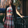 The Royce Top in Kensington Plaid Crimson paired with the Harlan Skirt.