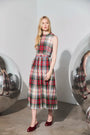 The Royce Top in Kensington Plaid Crimson paired with the Harlan Skirt.