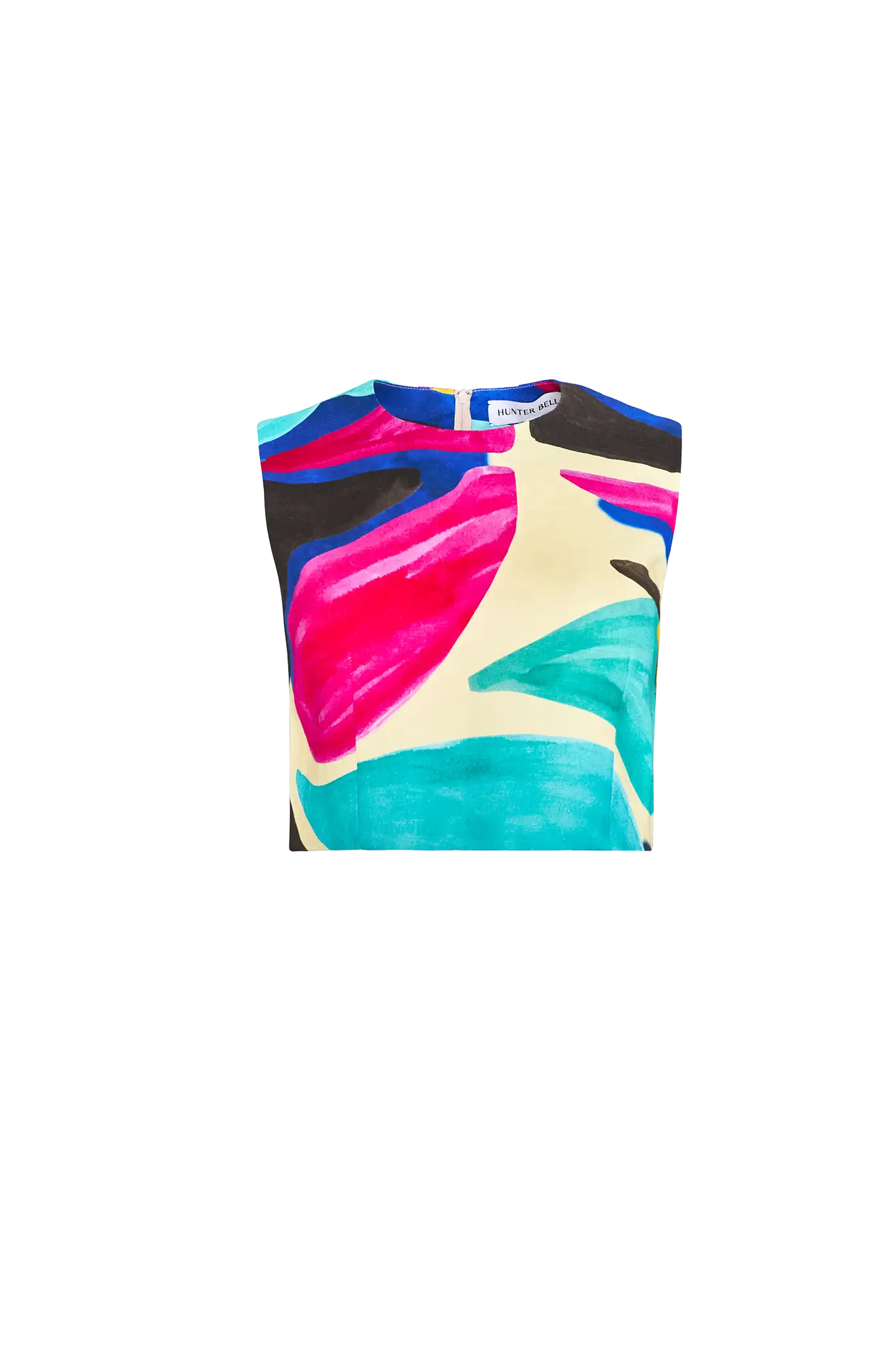 A cropped sleeveless top with a crew neckline and back zipper in our Stroke of Spring print.