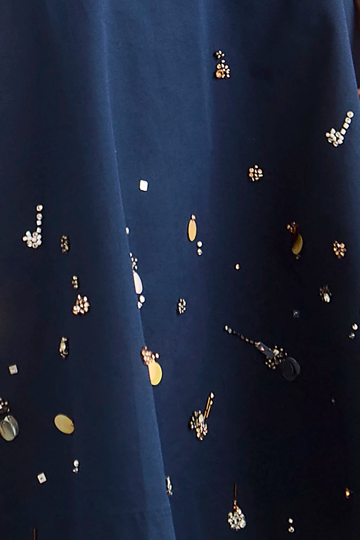 Close up of the Ida Skirt in Atelier Splatter Navy. 