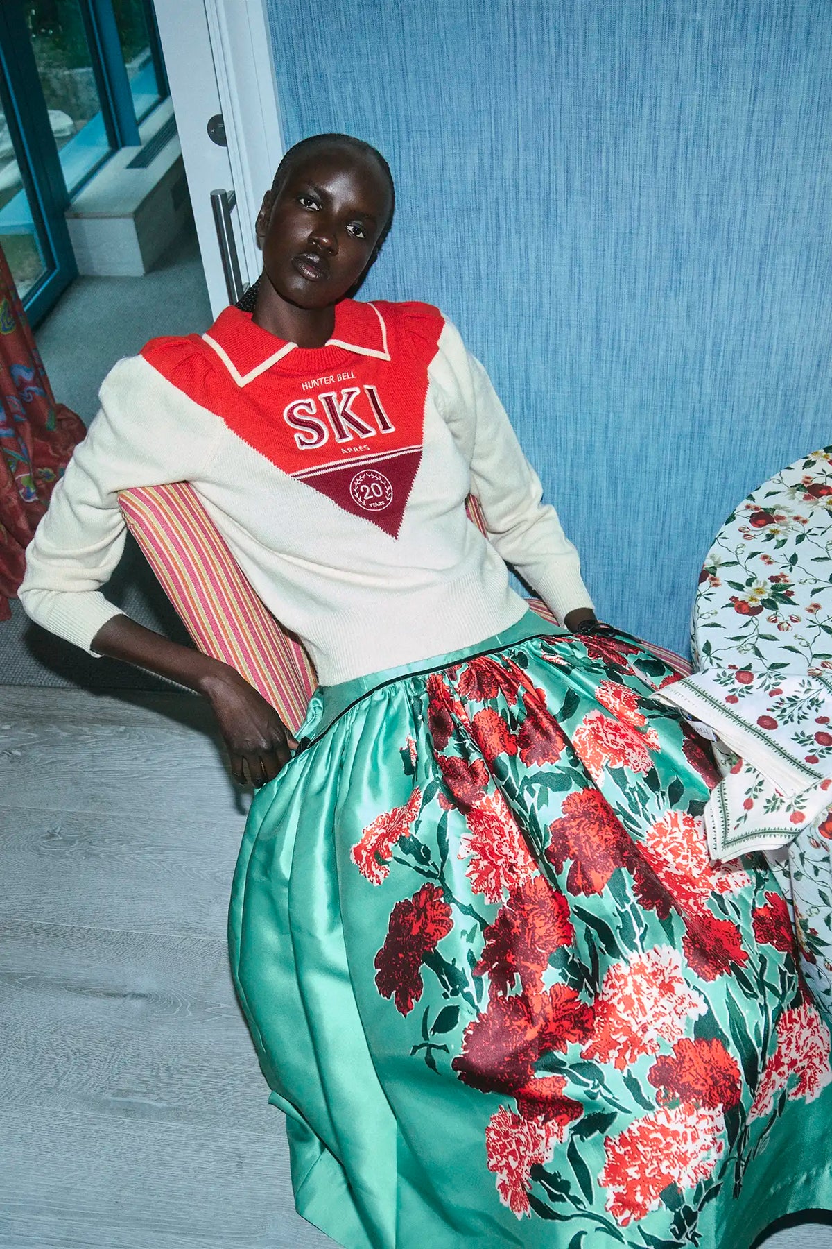The Nolita Skirt in Evergreen Conservatory paired with the Ryder Sweater.