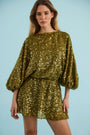 The Salter Mini Dress in Moss Sequin. 