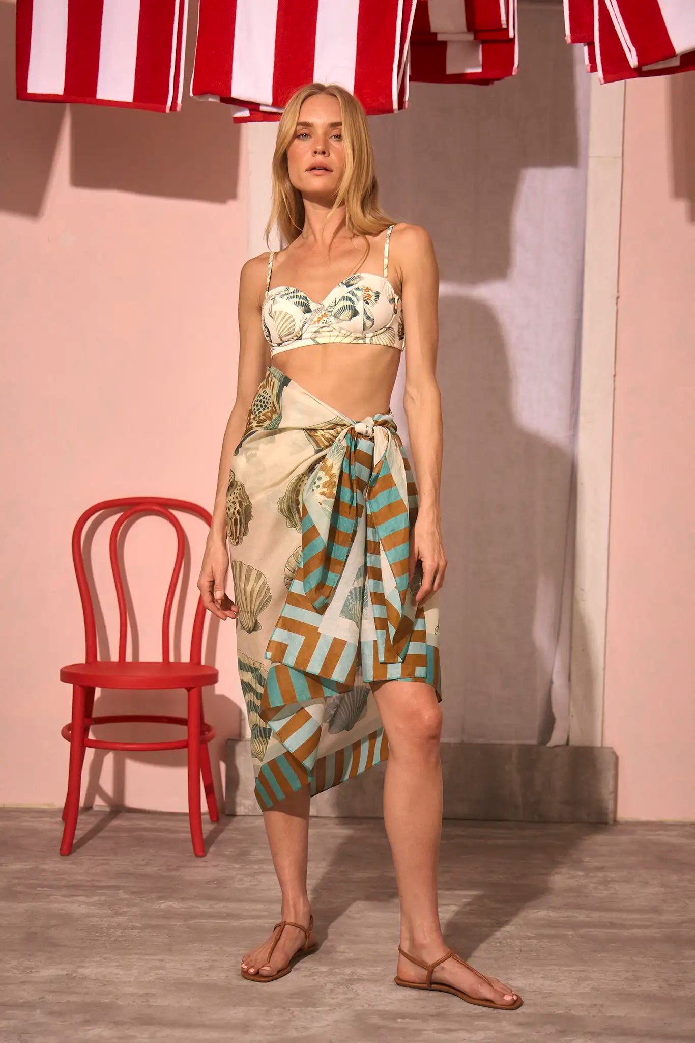 The Sarong in Somers Shell Cream paired with matching Nevis One Piece.