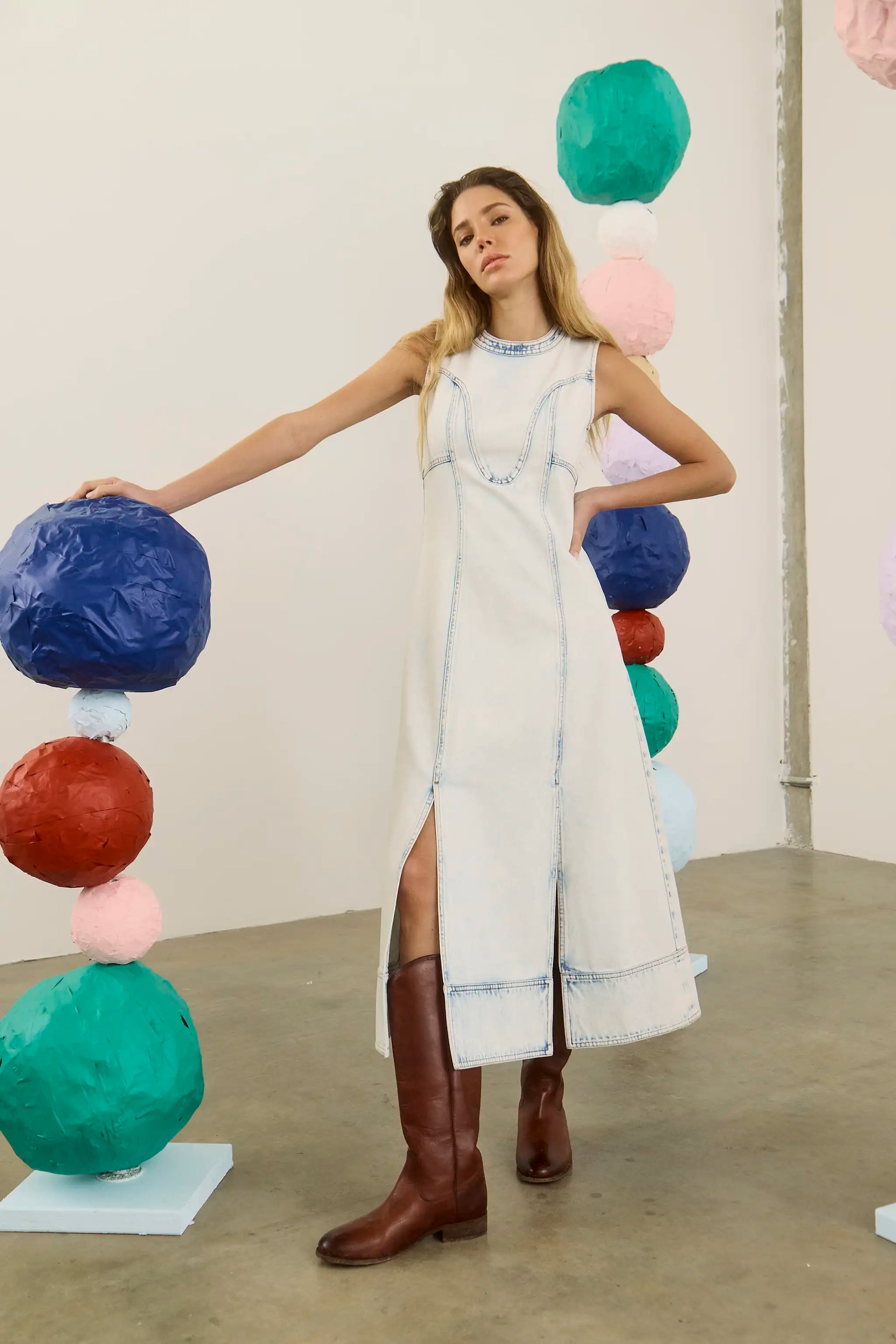 Hunter Bell Sedona Dress in Washed Blue Denim, 100% Cotton, Size 10