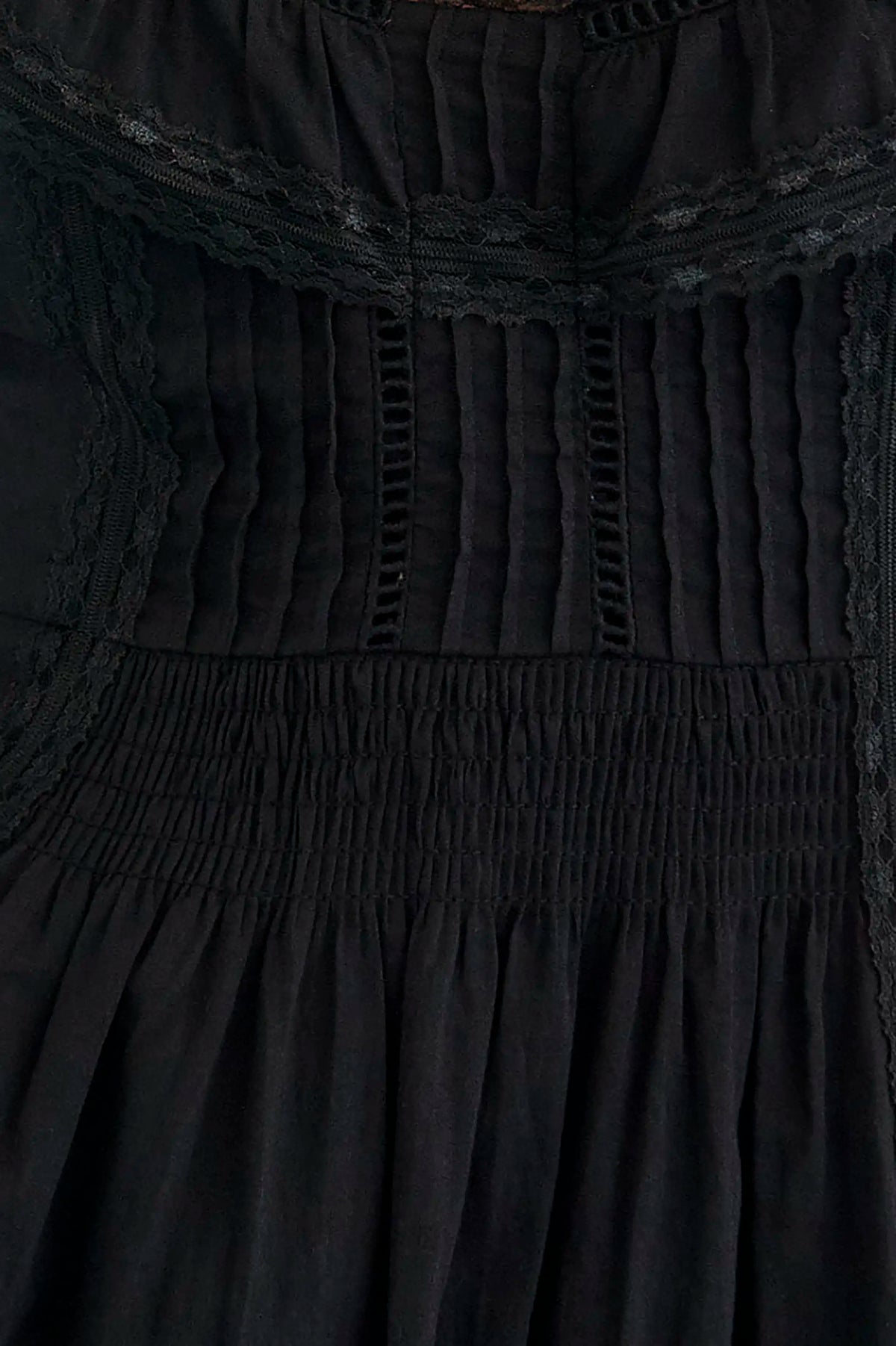 Close up of the Selena Dress in Onyx. 