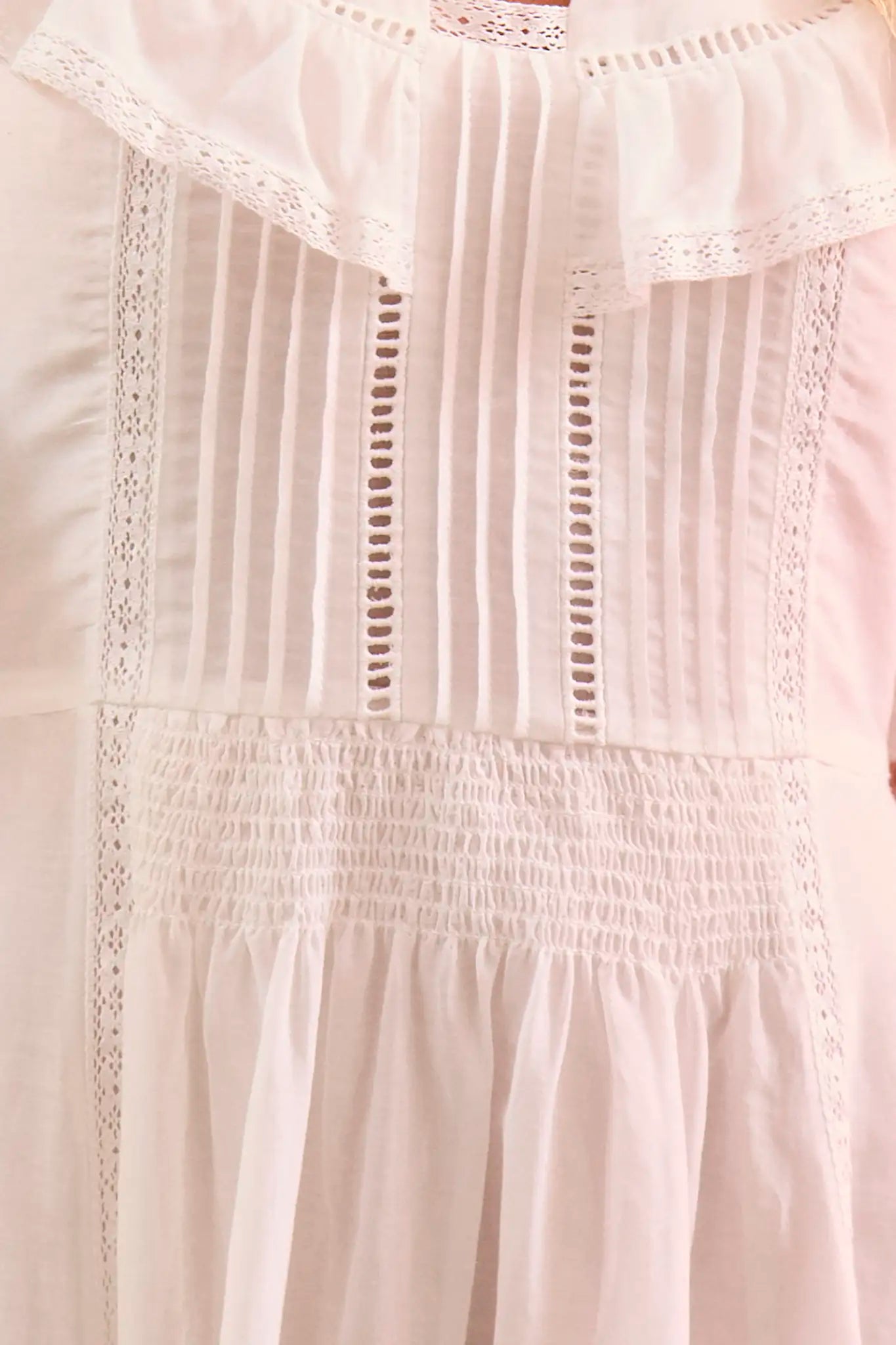 Close up of The Selena Dress in white