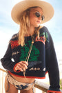 The St. Georges Sweater paired with the Belize Bikini Top & Bottom in Bermuda Toile. 
