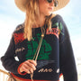 The St. Georges Sweater paired with the Belize Bikini Top & Bottom in Bermuda Toile. 