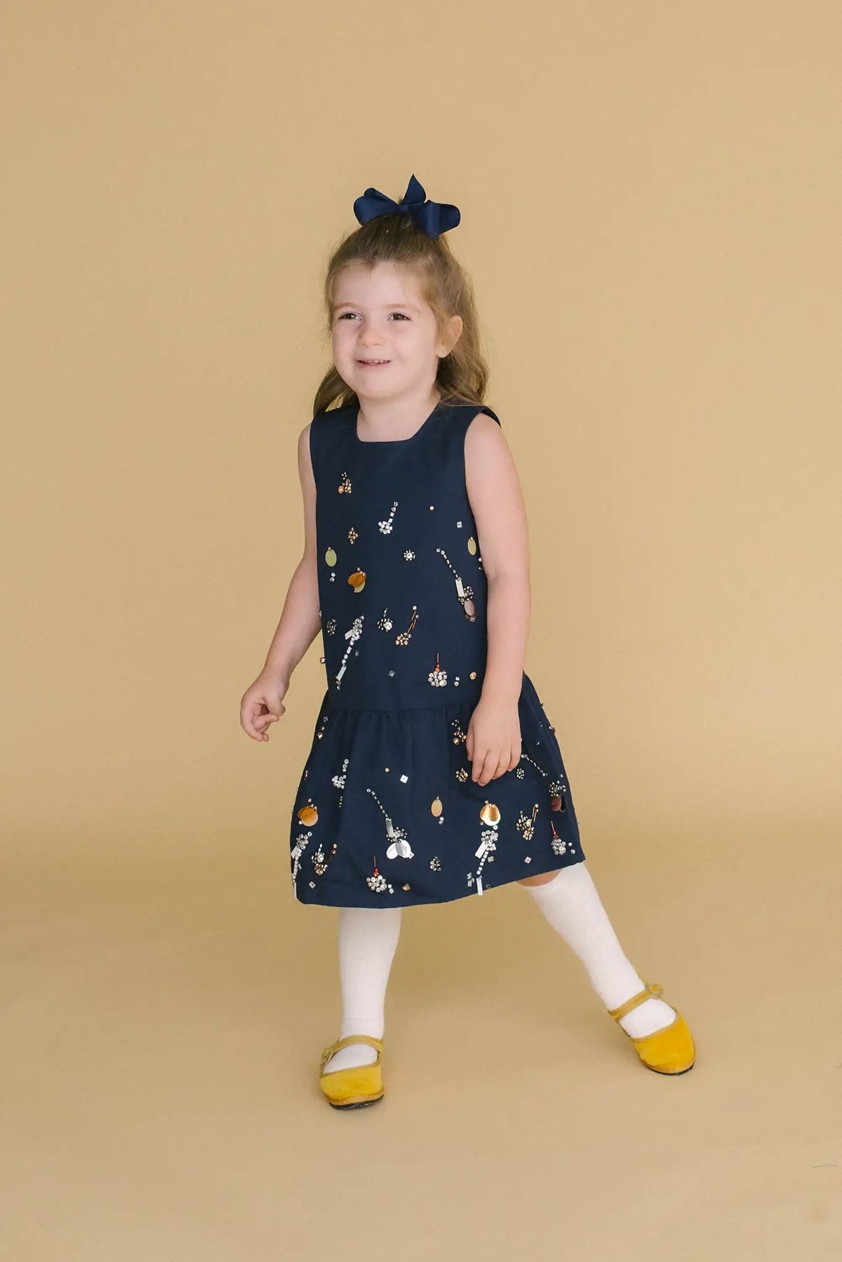 Kids Ellie Dress in Atelier Splatter Navy.