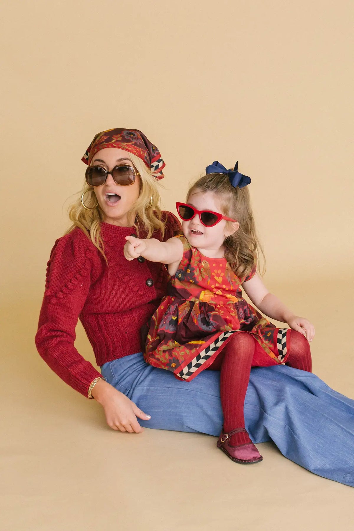 Natalie Steen in the Bobble Sweater and Birds of a Feather Maroon scarf.