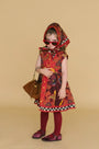 The Kids Piper Dress in Birds of a Feather Maroon. 
