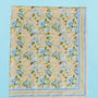 Tablecloth in Garden Rose Periwinkle, sized 71" x 120".