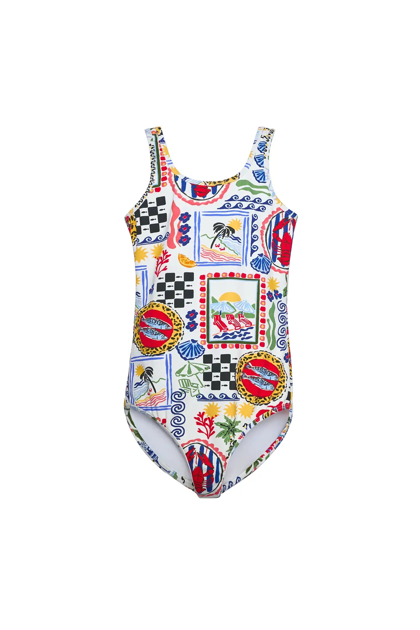 The Kids Tank Swimsuit in Coastal Conversation