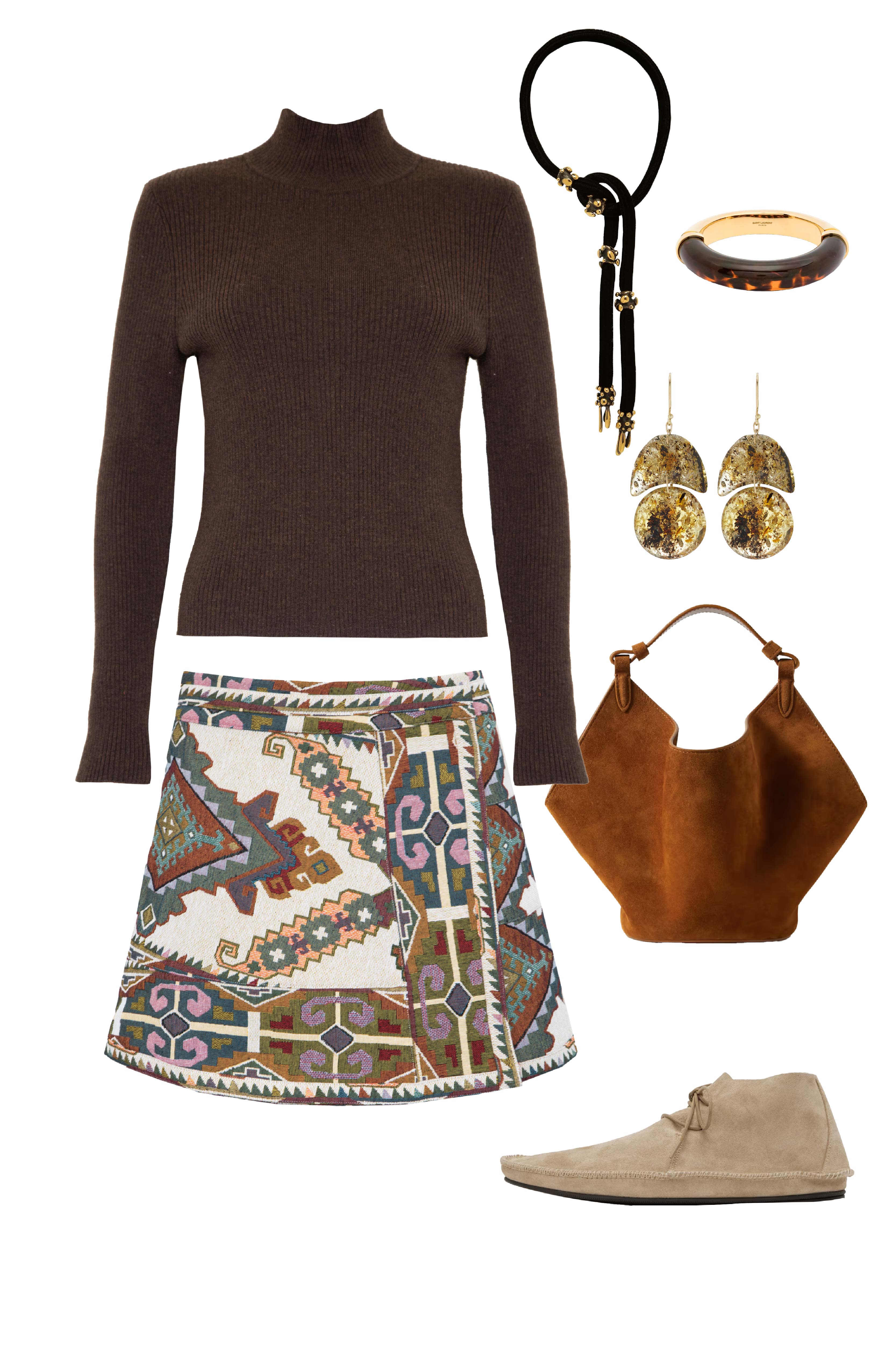 The Powell tapestry mini skirt has A banded waist and elegant wrap silhouette.