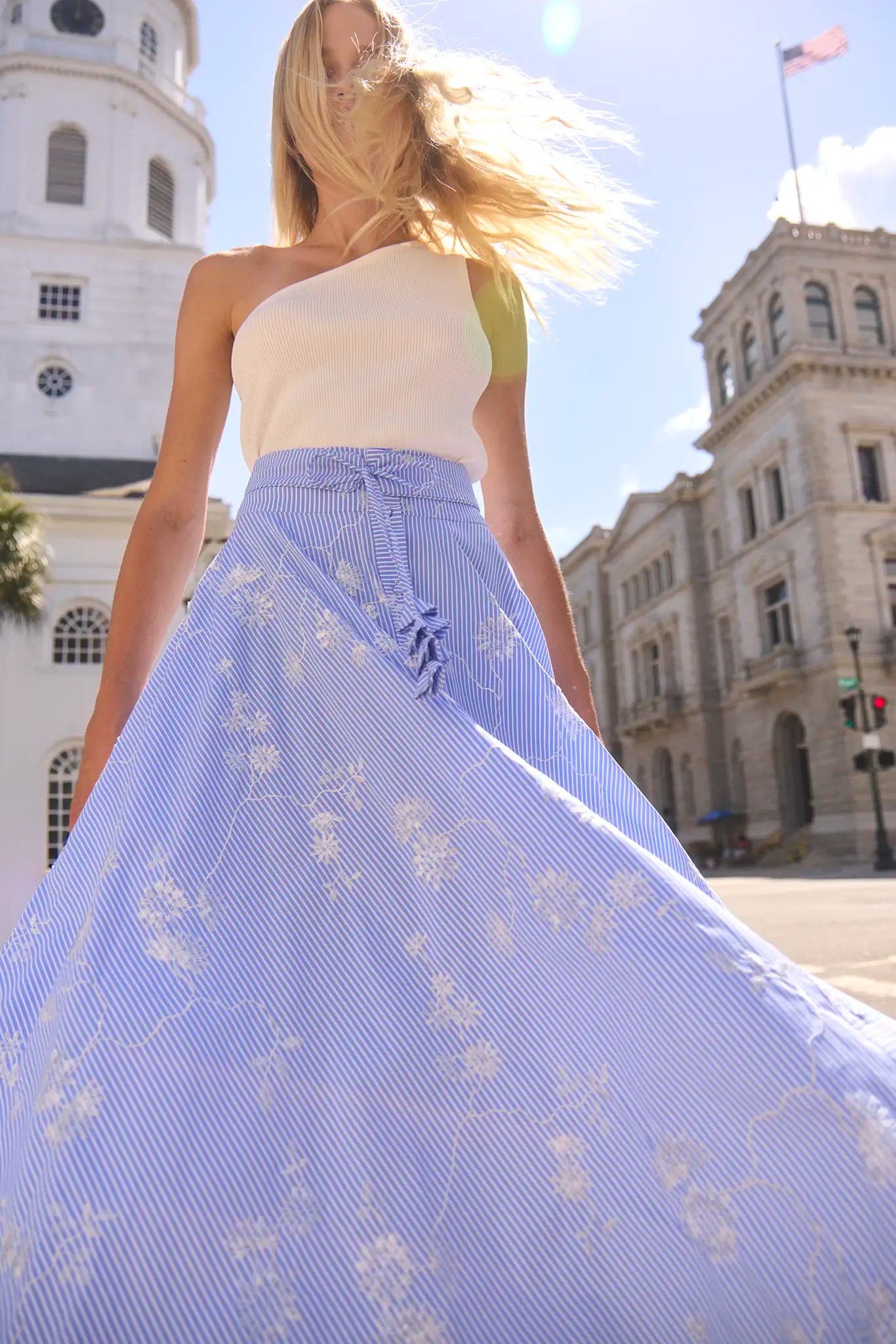 Rhode Tank in white paired with Thistle Skirt in Sullivan Stripe 