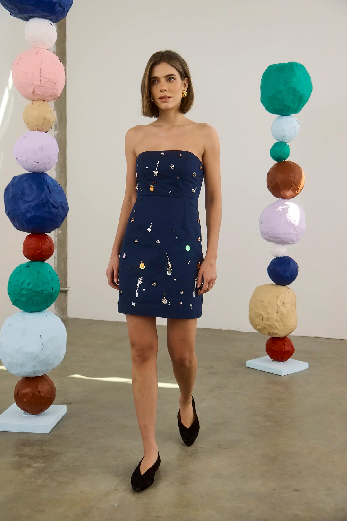 The Tori Dress in Atelier Splatter Navy. 