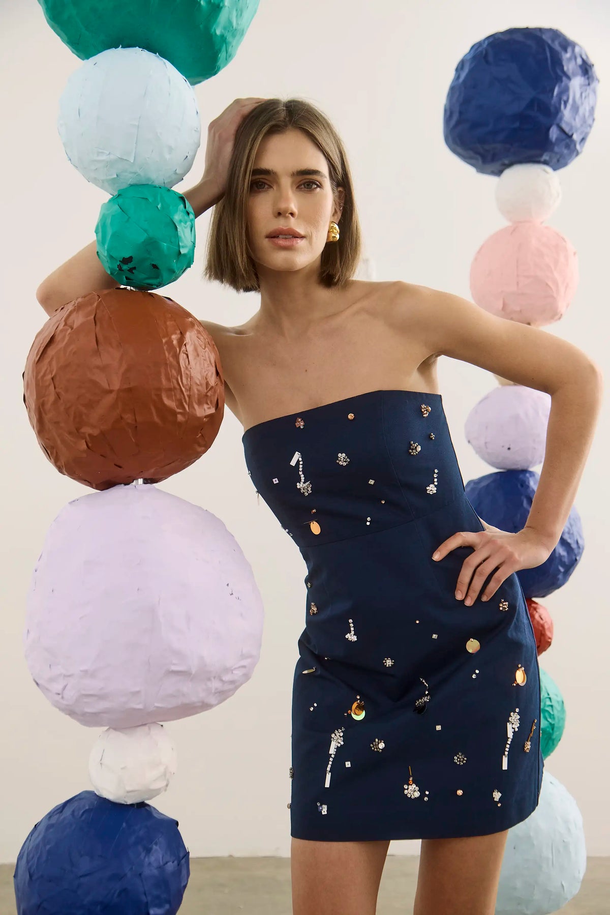 The Tori Dress in Atelier Splatter Navy. 