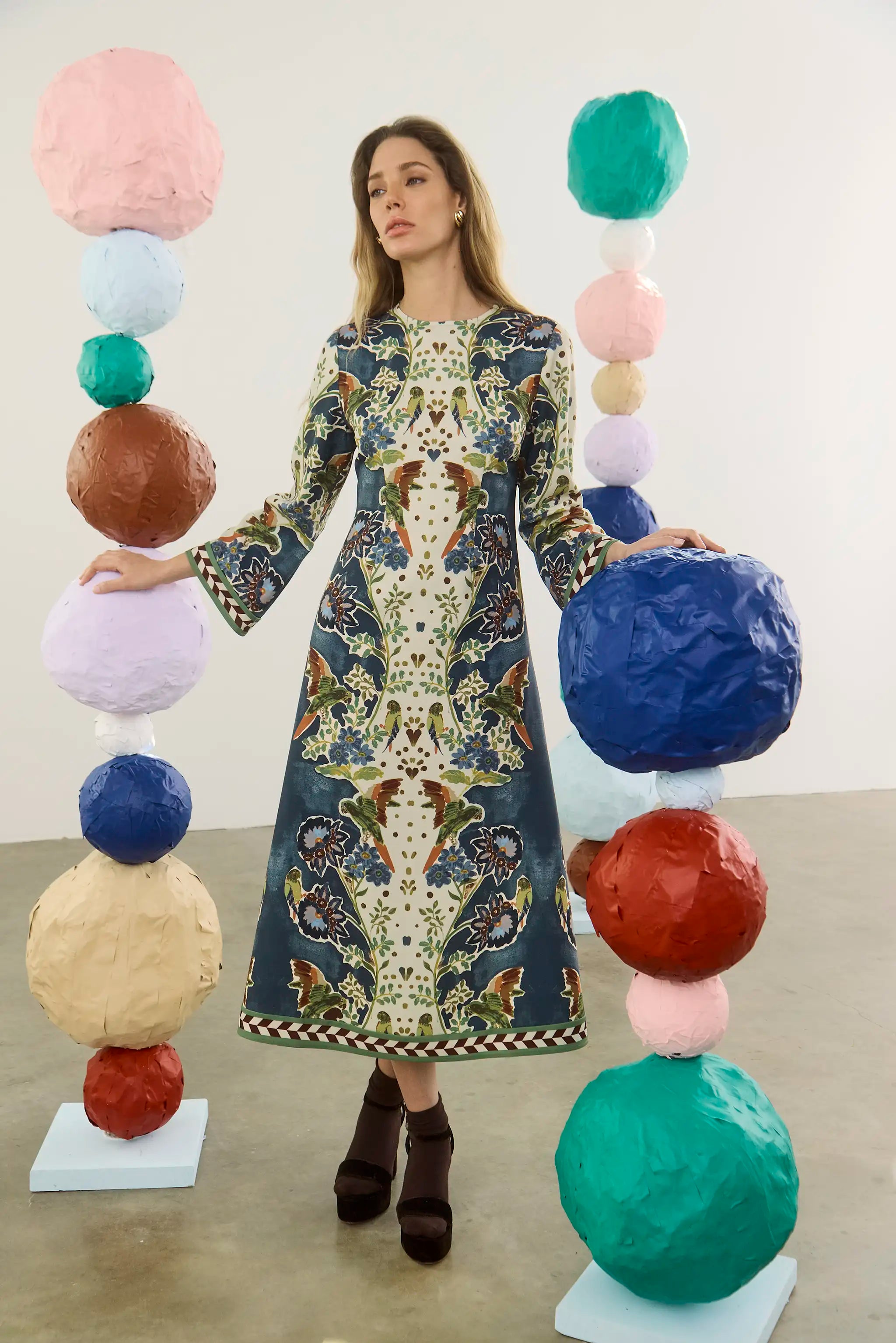 The Townes Dress in Birds of a Feather Navy. 