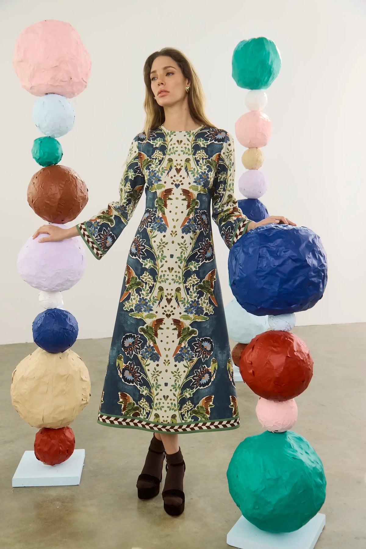 The Townes Dress in Birds of a Feather Navy. 