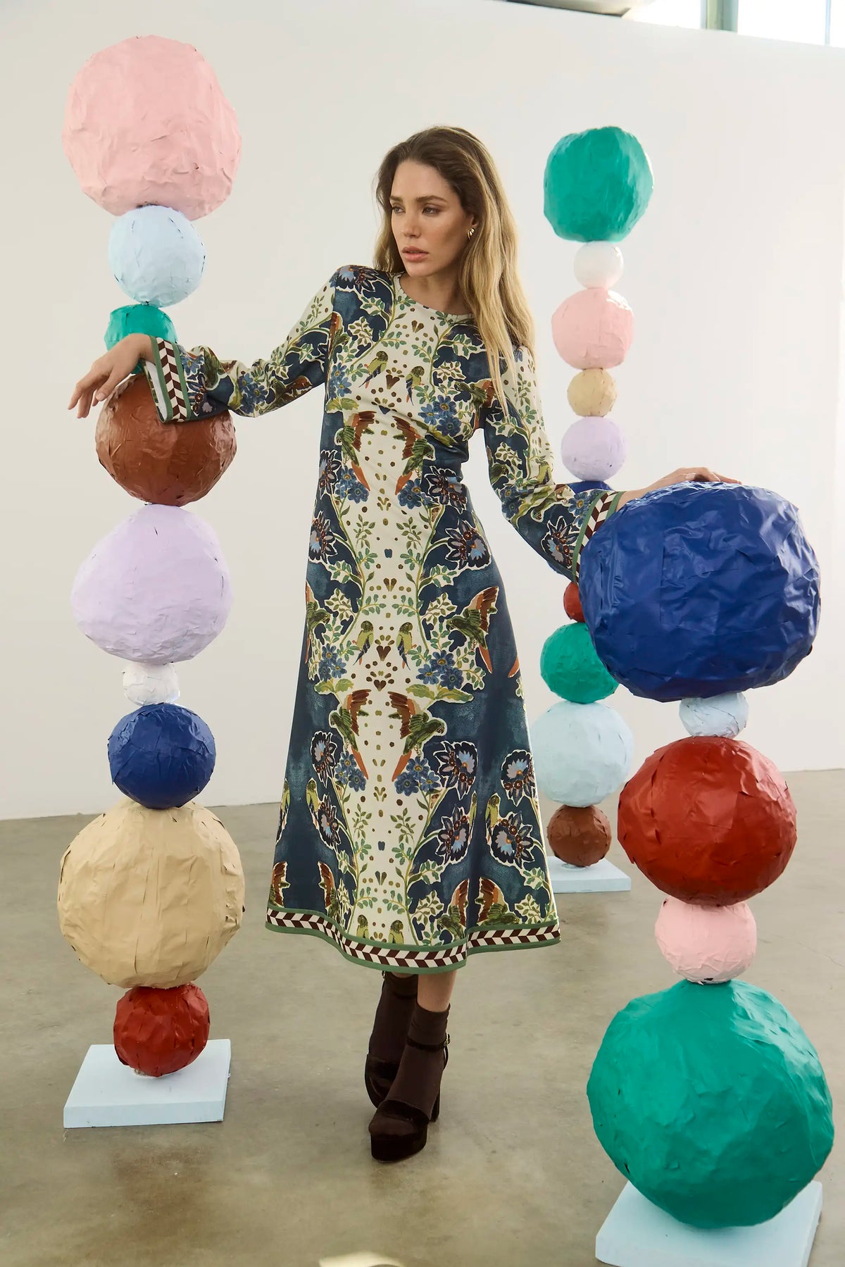 The Townes Dress in Birds of a Feather Navy. 