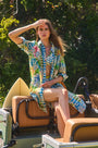 The Flora Cover Up in Morning Glory paired with matching bathing suit set