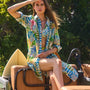 The Flora Cover Up in Morning Glory paired with matching bathing suit set