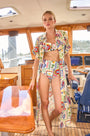 The Bikini Bottom in Coastal Conversation paired with matching Bikini Top & Charlotte Dress on boat