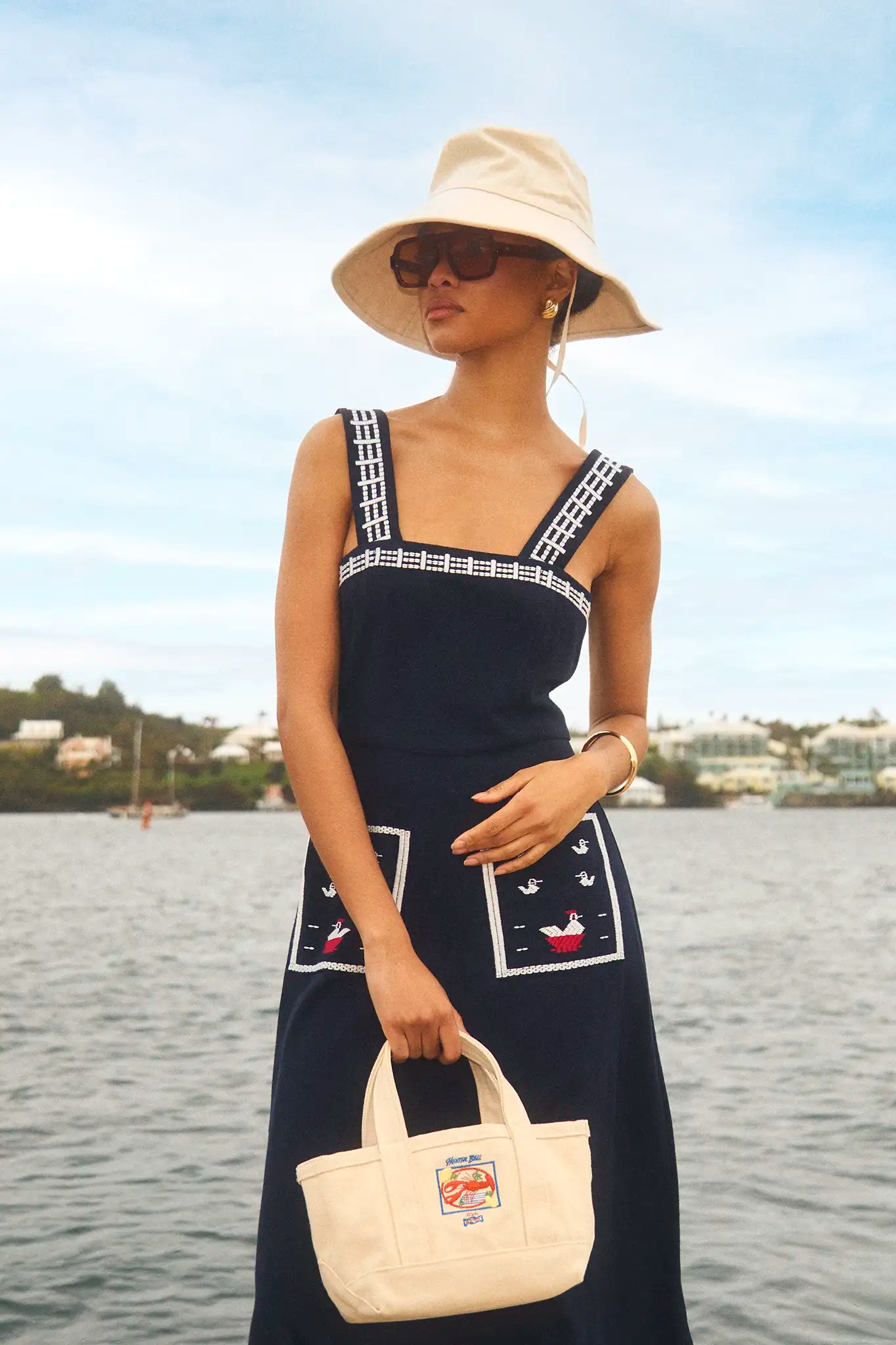 Small canvas tote with the Vaughn Dress.