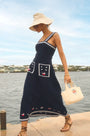 The Vaughn Dress in Deep Sea with the mini tote bag.