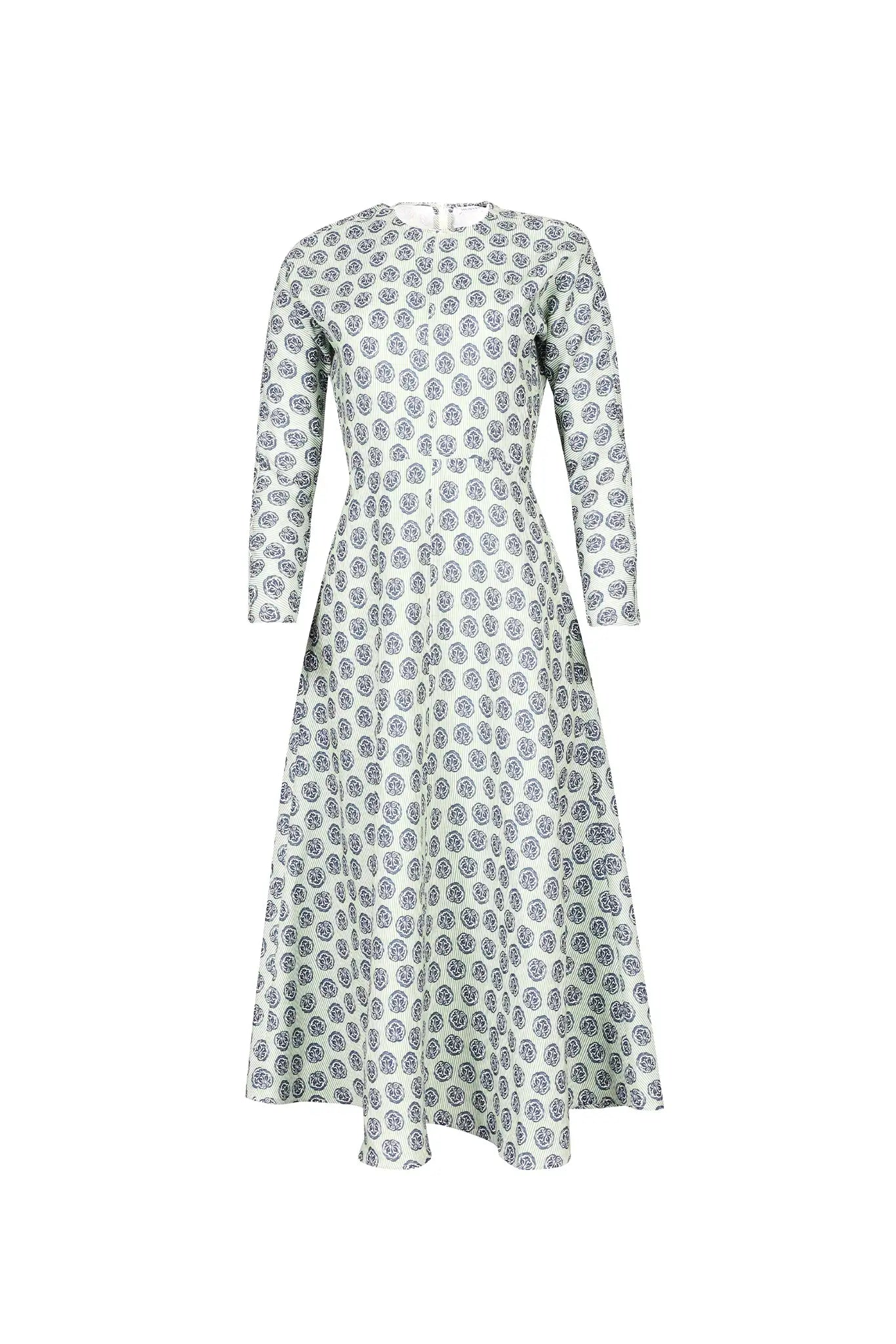 Midi dress with a clean crew neckline, modern dolman sleeves, with a circle-cut skirt.