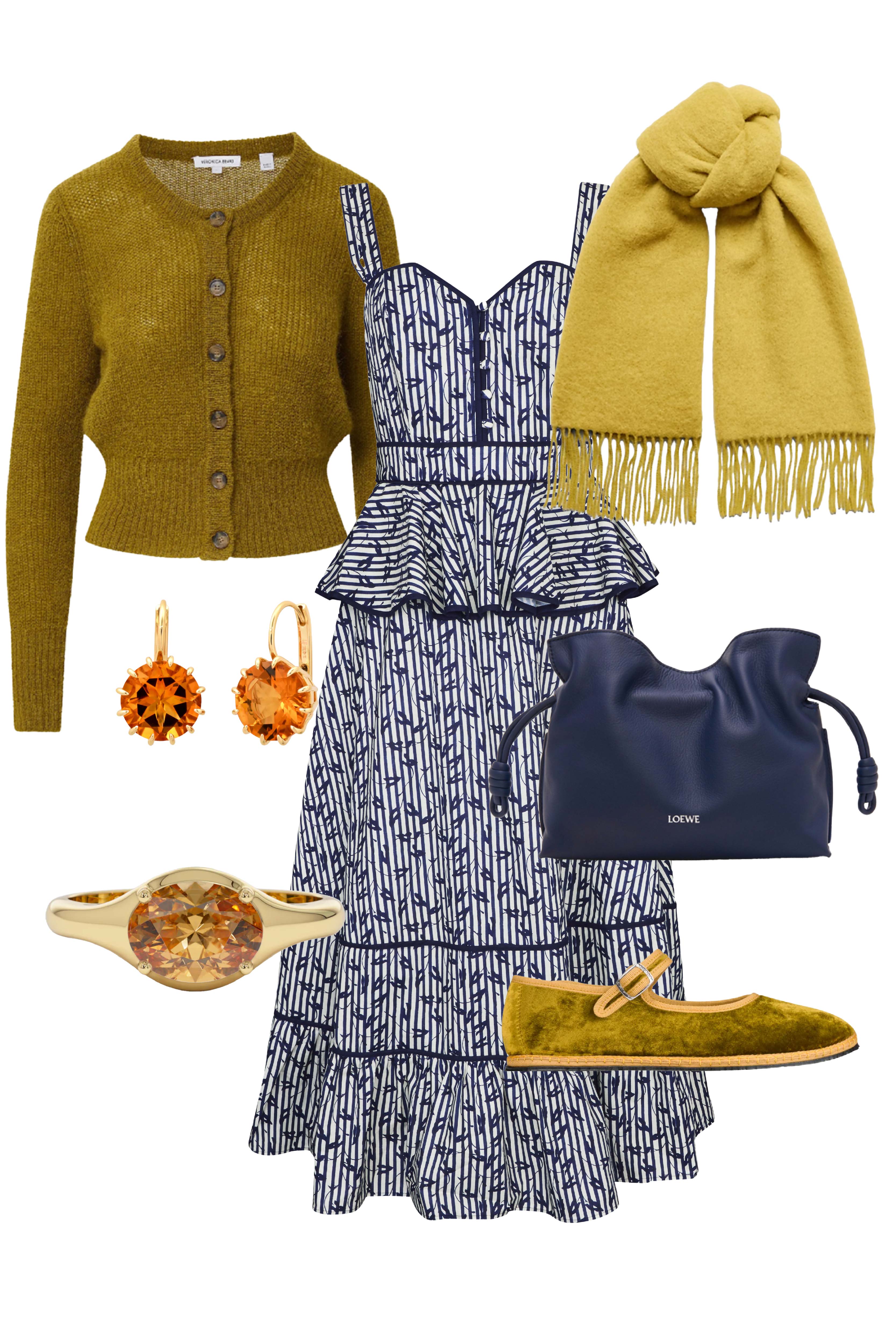 Vine Stripe peplum midi dress with a sleeveless bodice, sweetheart neckline, full circle skirt.