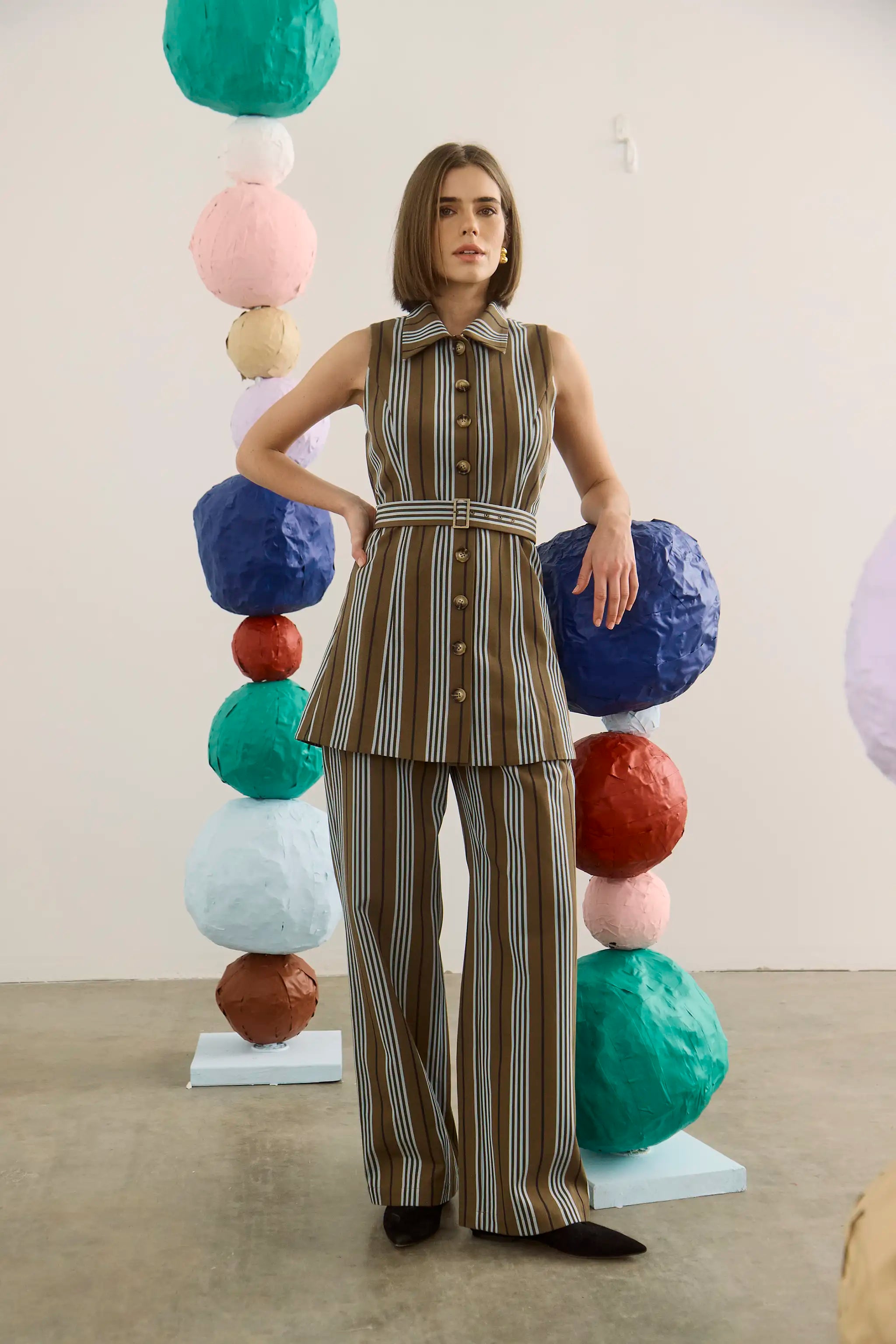 The Juno Pant in Hillcrest Stripe paired with matching Wesley Tunic.