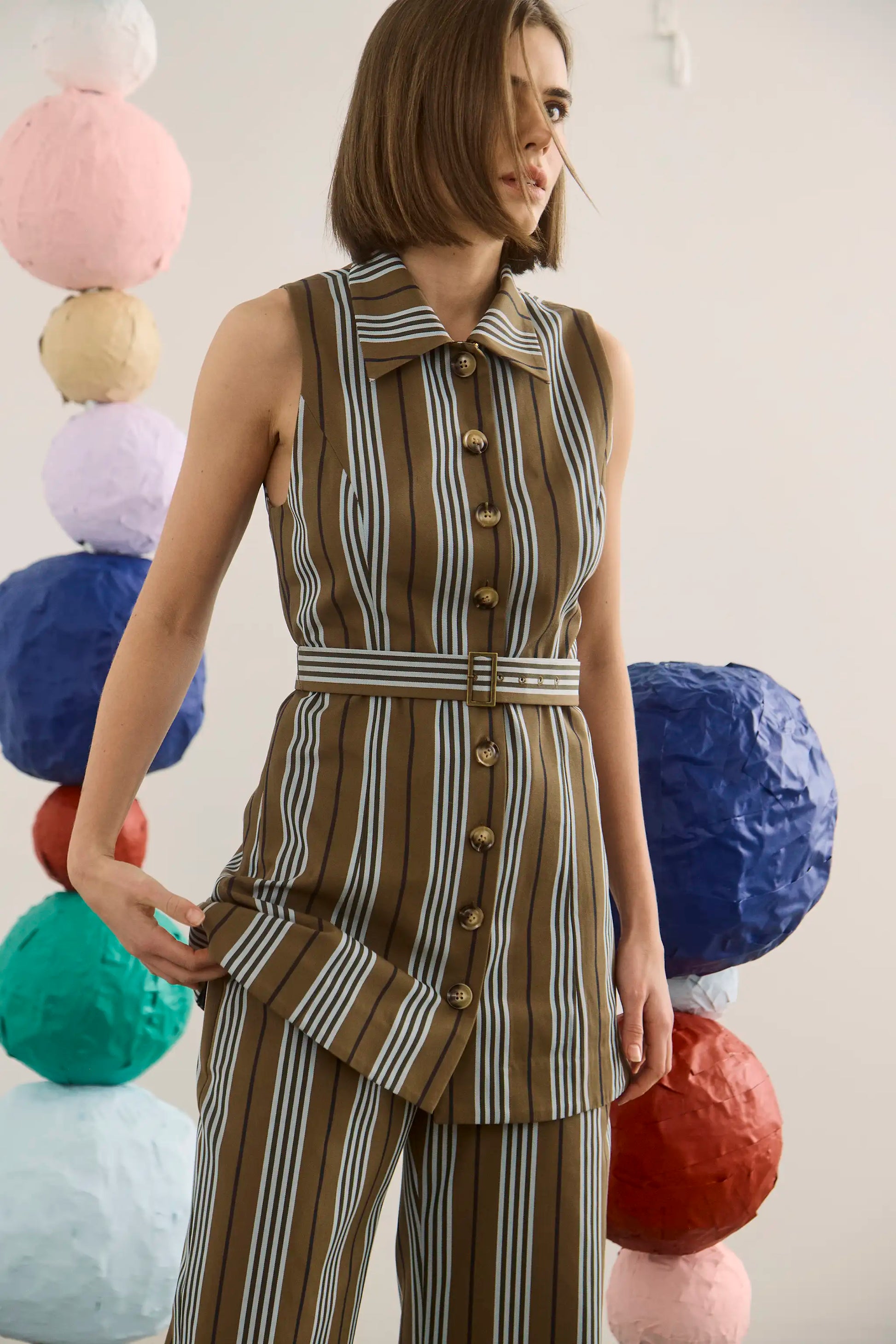The Juno Pant in Hillcrest Stripe paired with matching Wesley Tunic.