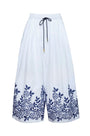 Close up of the Whisper Pant in White Rose Fence. 