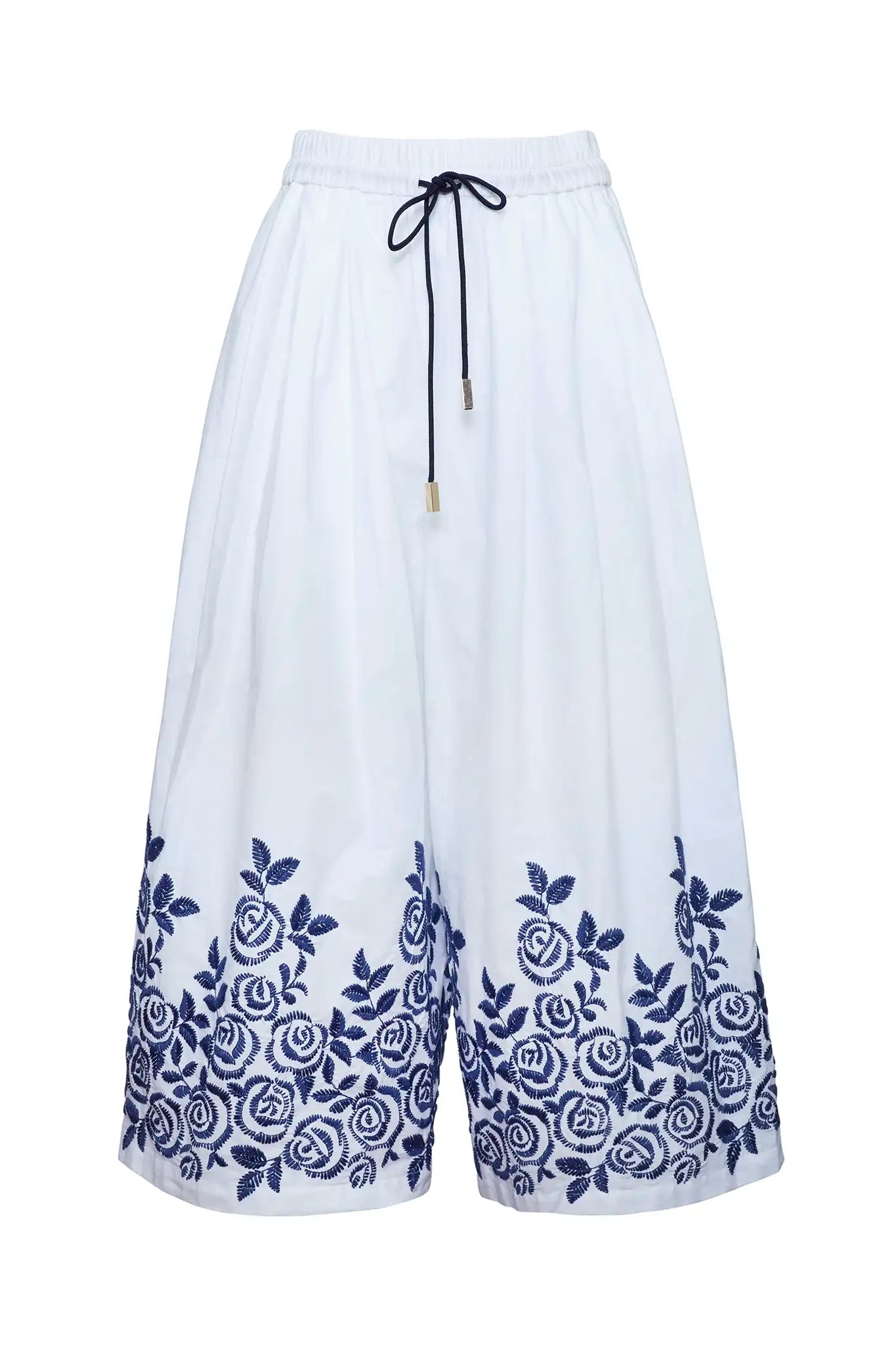 Close up of the Whisper Pant in White Rose Fence. 