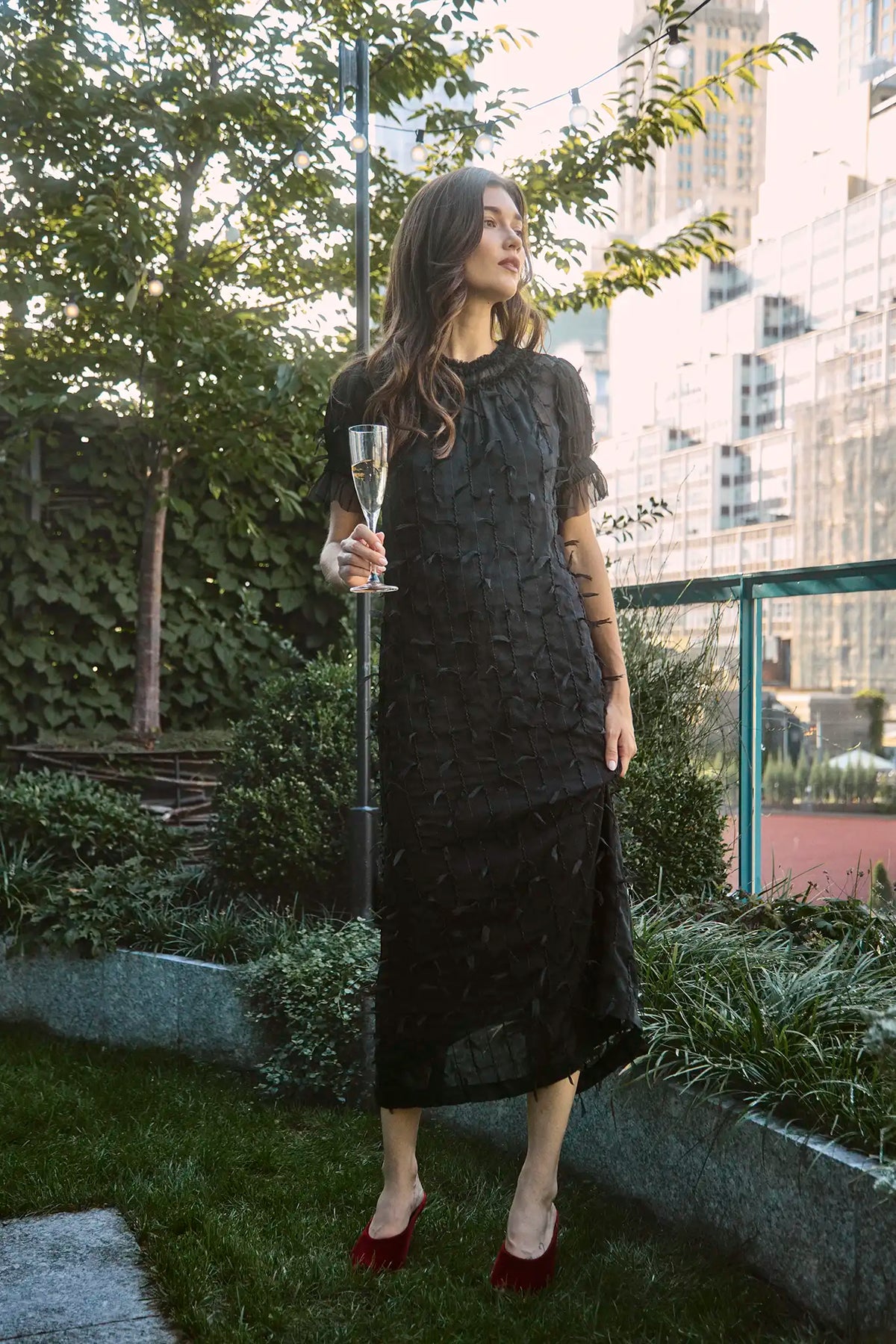 The Whitney Dress in Manhattan Chiffon Onyx.