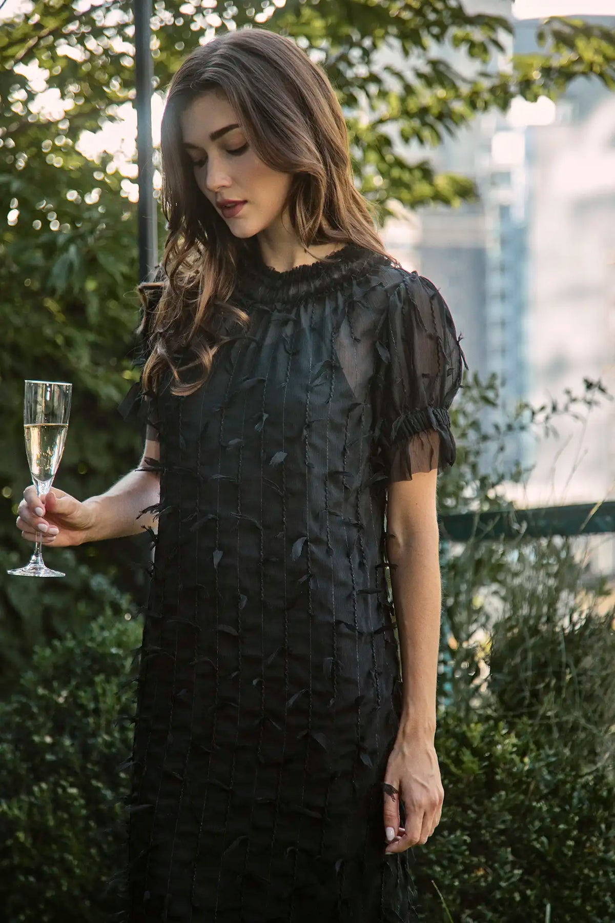 The Whitney Dress in Manhattan Chiffon Onyx.