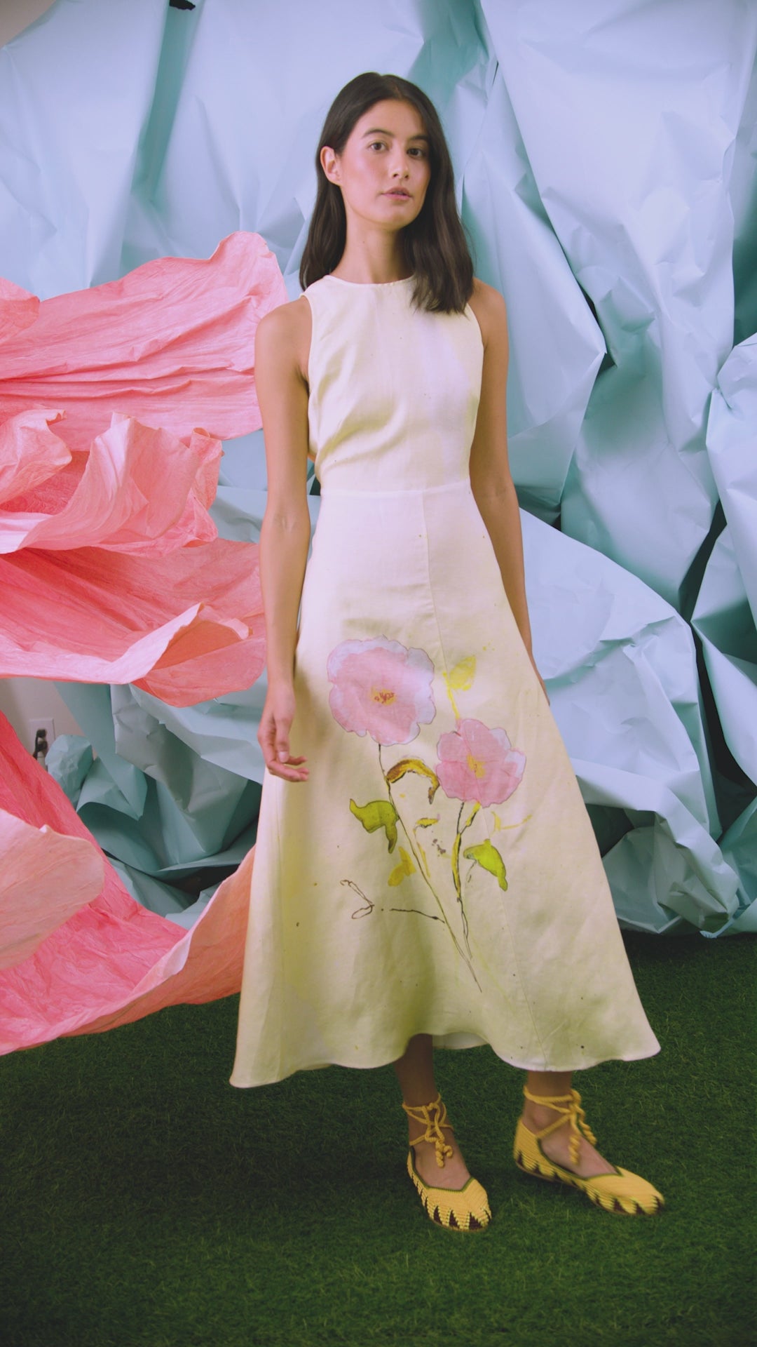 The Faith Dress, sleeveless fit and flare midi dress, in Quiet Bloom.