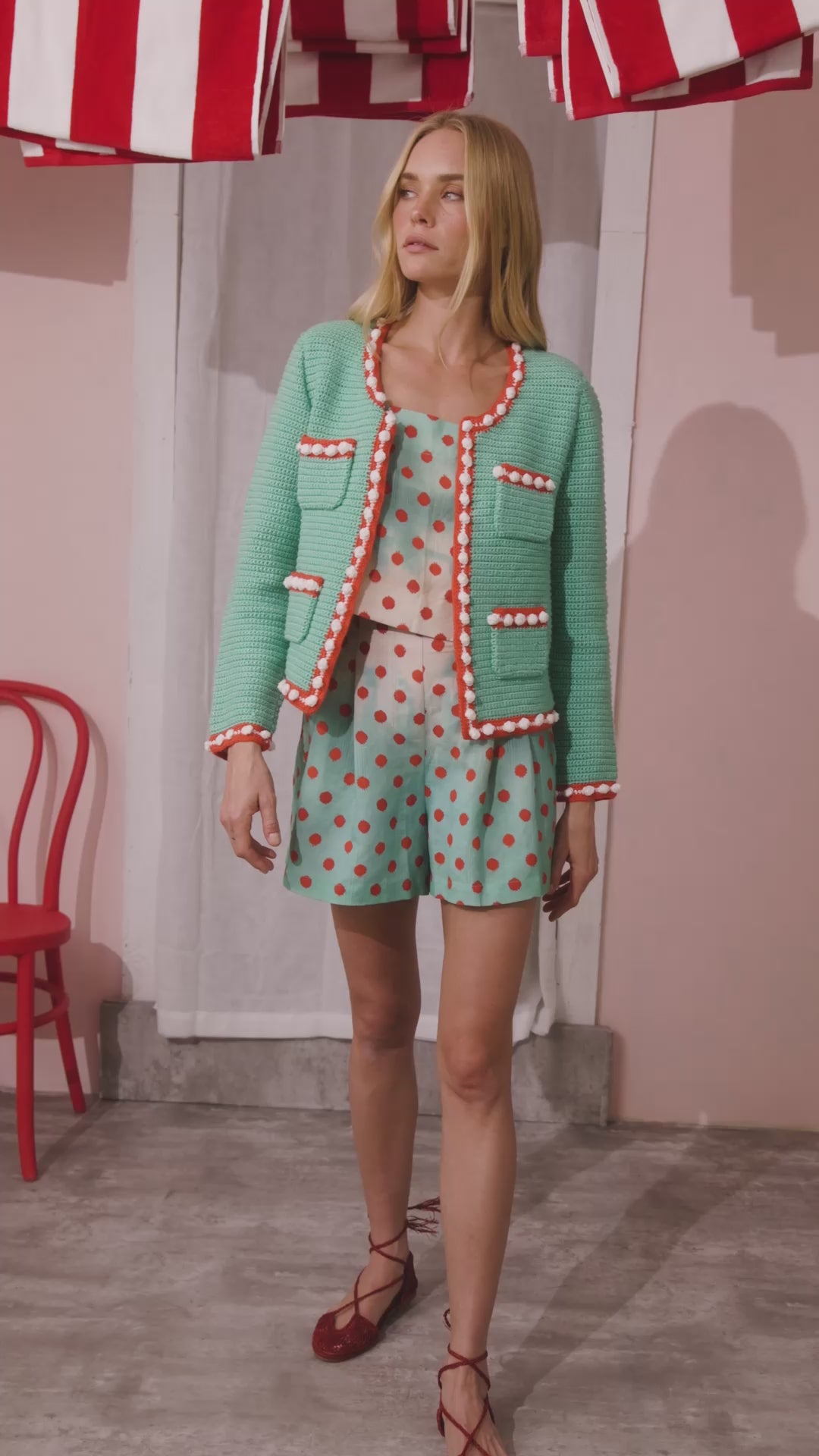 The Catalina Short in Coral Reef Ombre paired with matching Corby Top and turquoise Russell Cardigan.