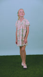 Kids Jenkins Dress, puff sleeve dress, in Pink Trellis.