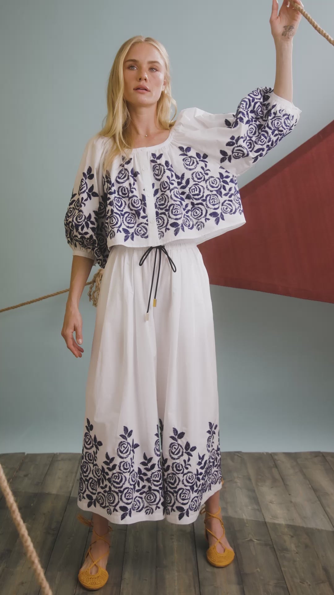 The Marie Top in White Rose Fence paired with matching Whisper Pant.