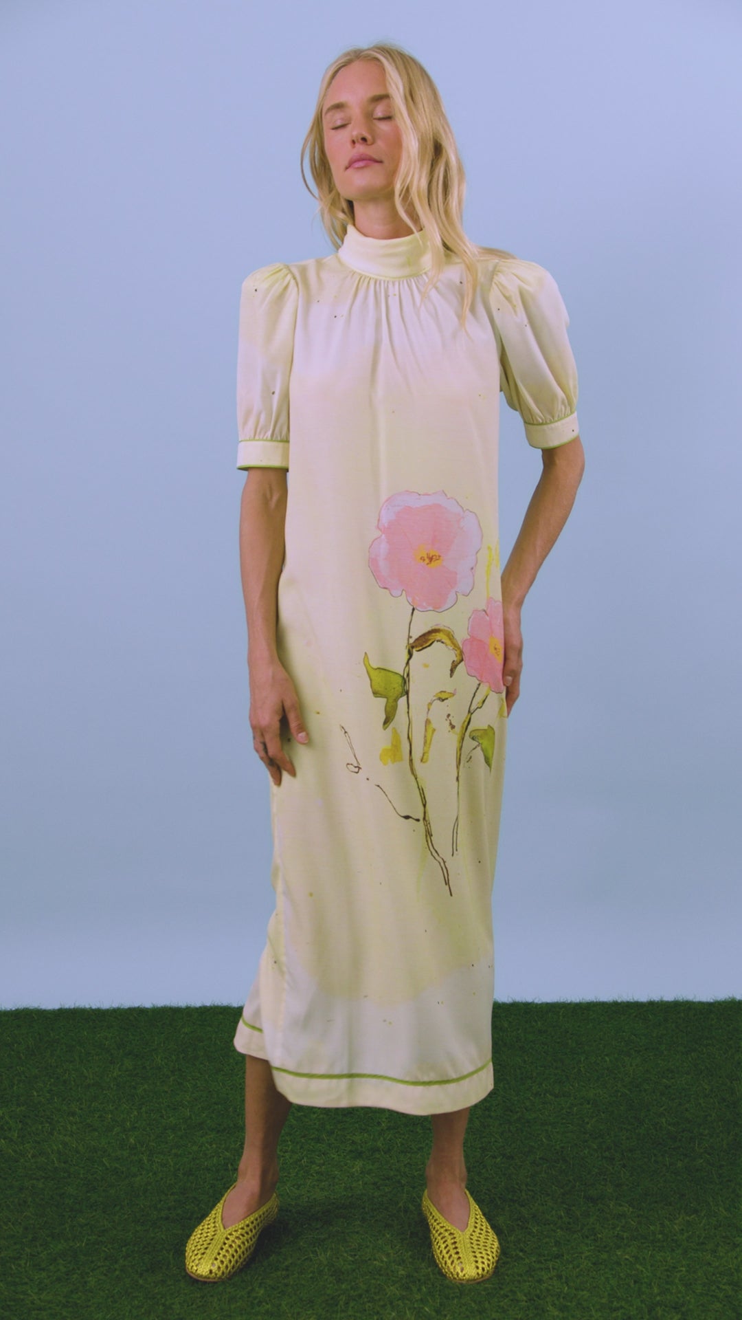 The Langley Dress, mock neck dress, in Quiet Bloom.