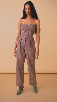 The Scottie top is a fitted bustier top with a sweetheart neckline in a sophisticated houndstooth.