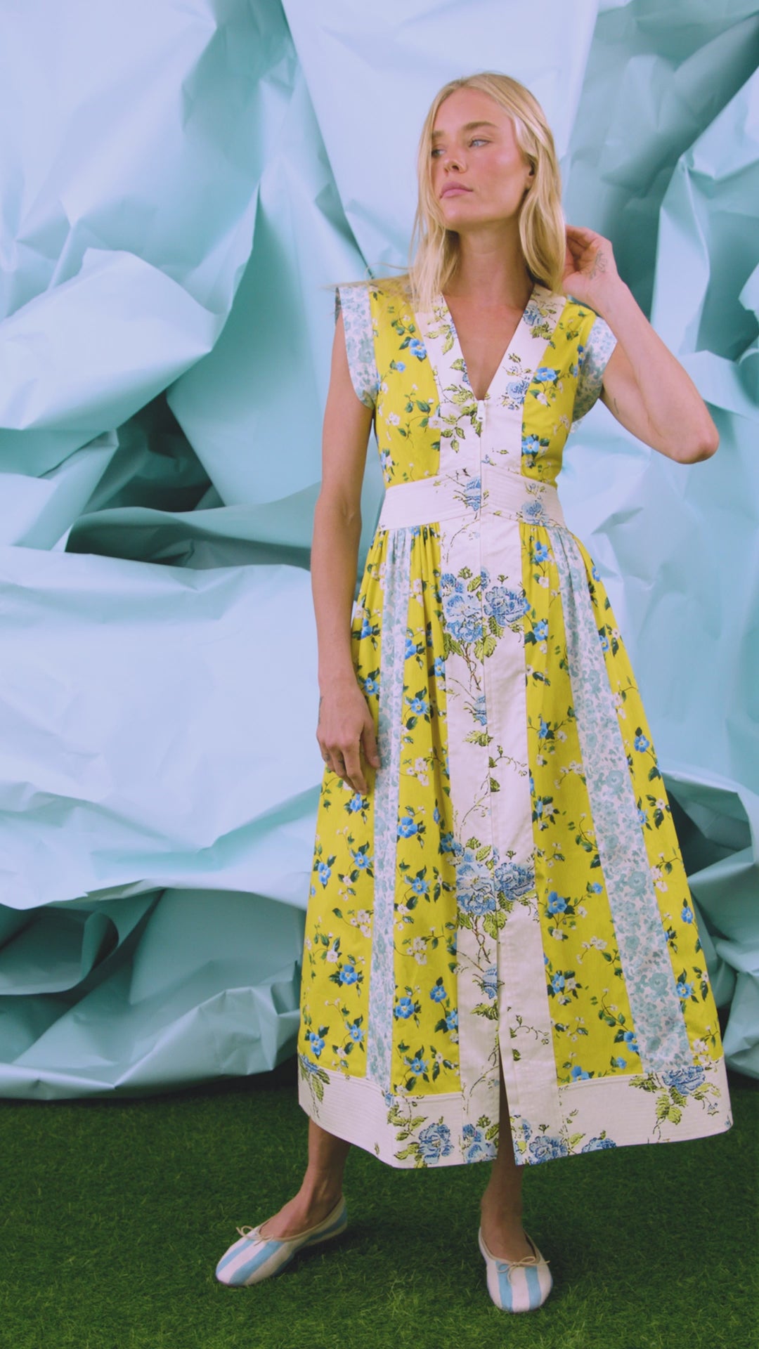 April Dress | Floral Cotton V-Neck Midi Dress | Hunter Bell