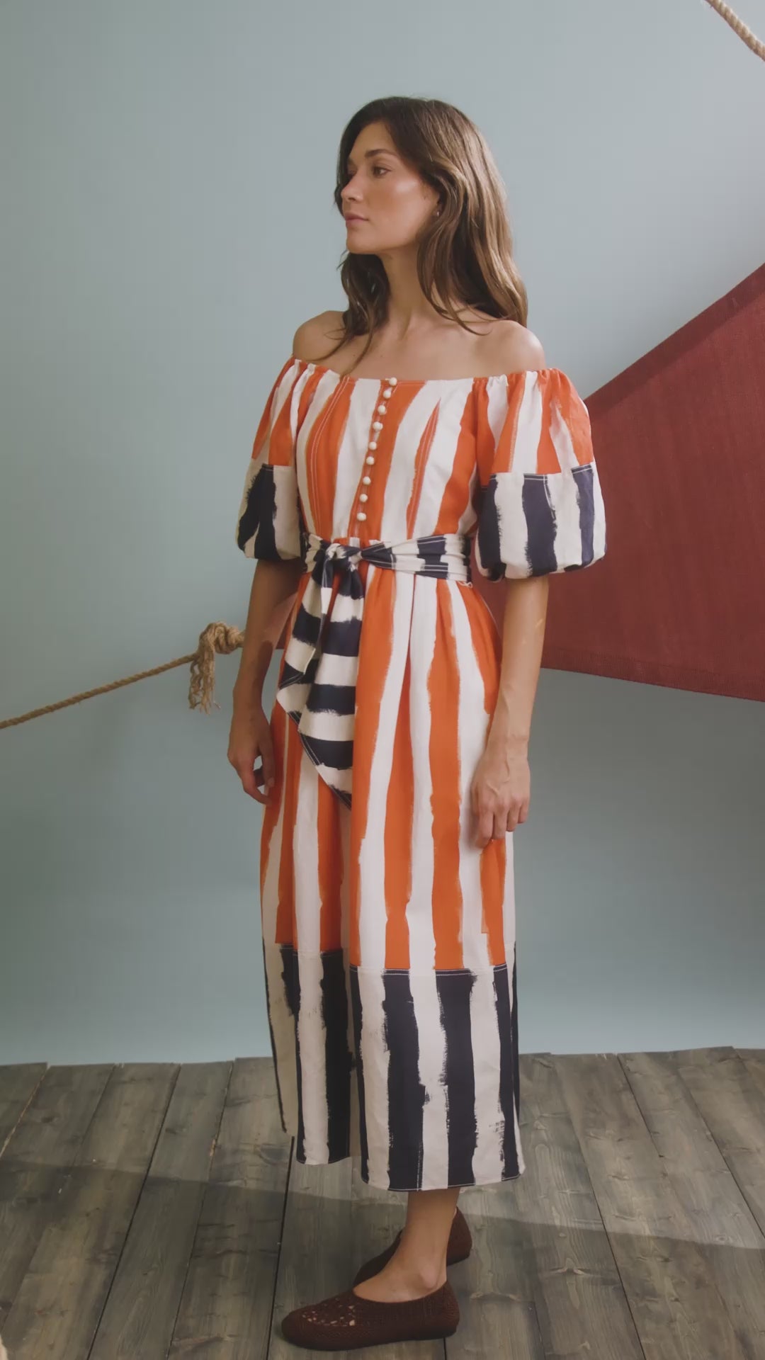 The Lucy Dress in Lighthouse Stripe Red.