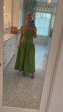 Hunter Bell in the Newberry Dress in Glass Green.